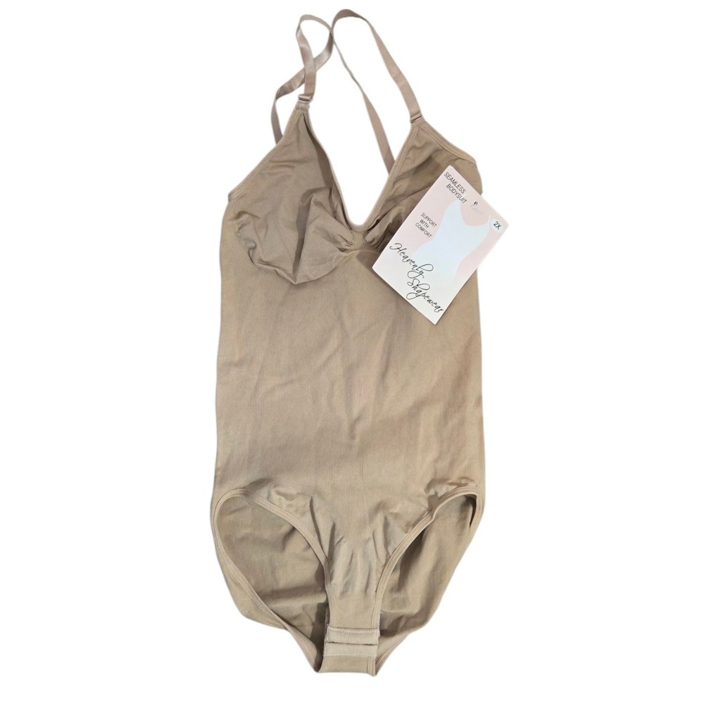 Heavenly Shapewear Women's Plus Size 2X Seamless Compression BODYSUIT Beige NWT